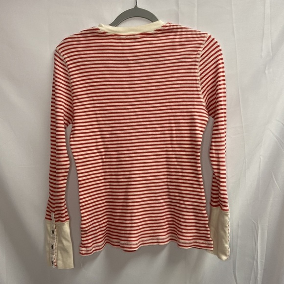 Sundance Striped Crewneck Thermal Long Sleeve Top Red/Cream Size Med Petite - Picture 4 of 6